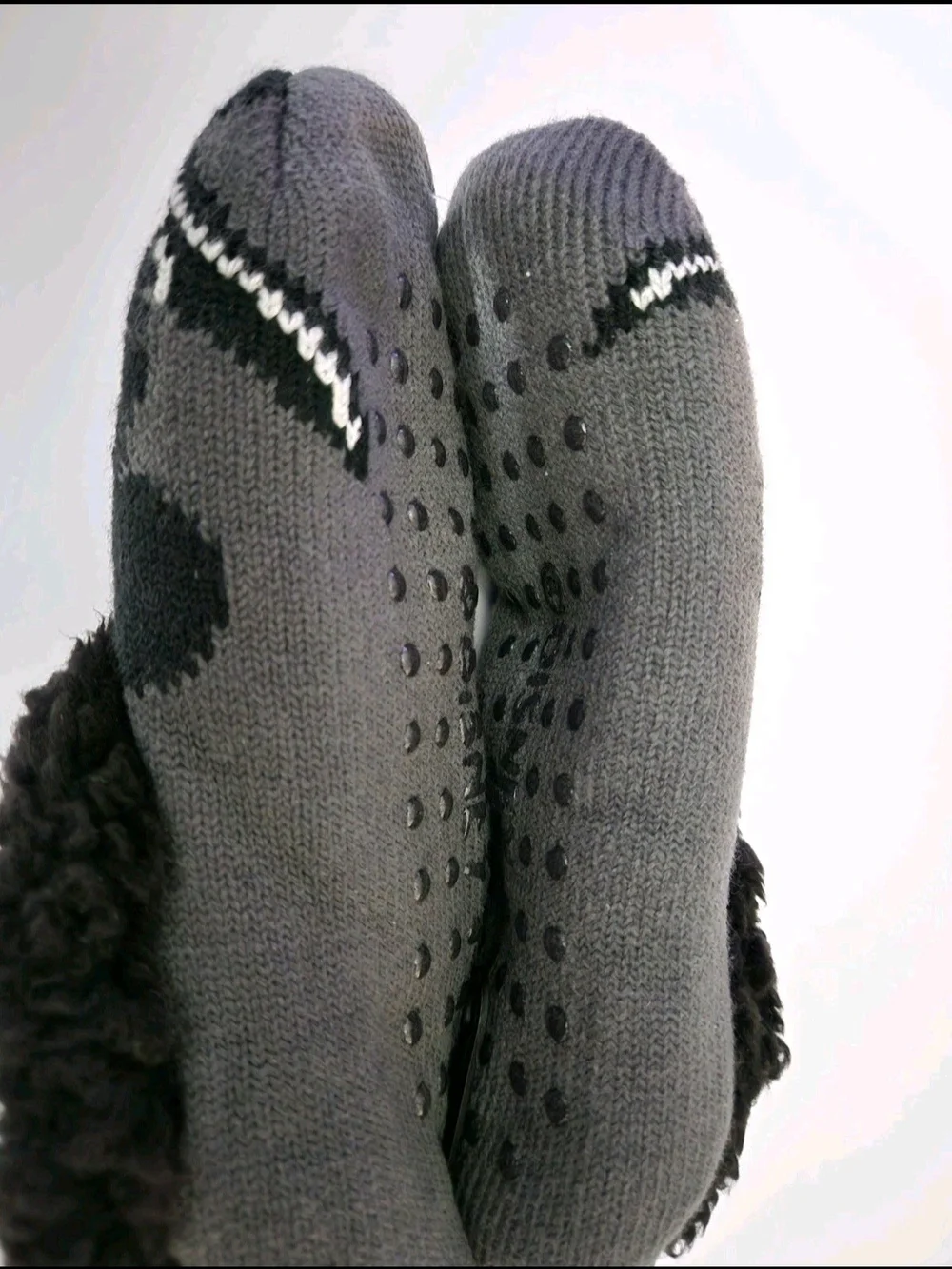 Disney Gray and Black Mickey Mouse Fuzzy Cuff Slipper Socks